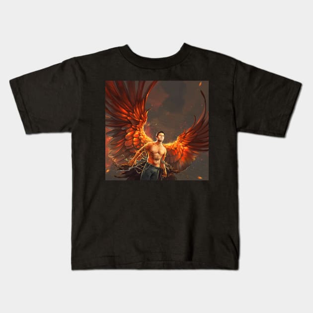 Castiel with Fire Wings Kids T-Shirt by GioGui